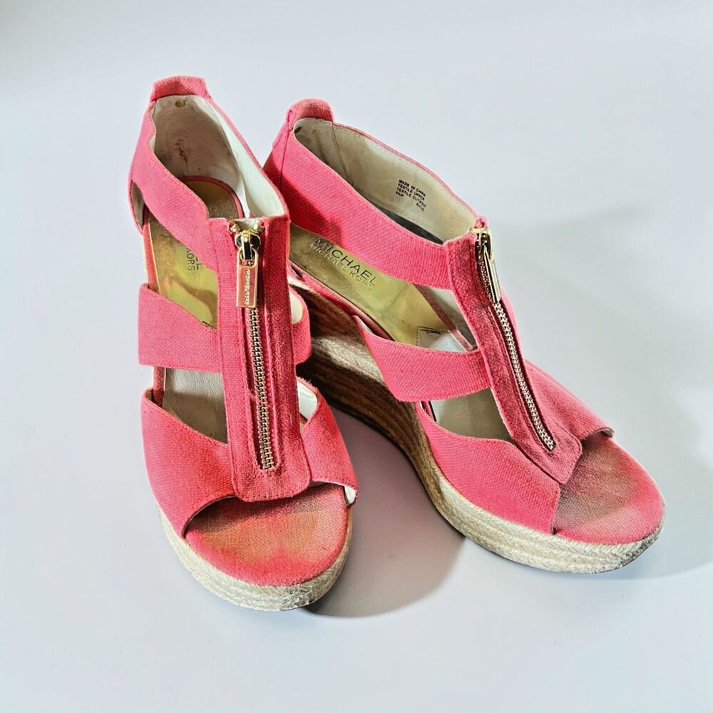 Michael Kors Damita Platform Wedge Sandals Watermelon Open Toe Womens Size 9.5